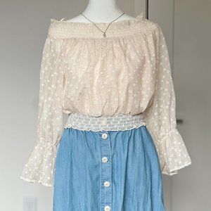 Korean Style Laced Off-shoulder White Cropped Top